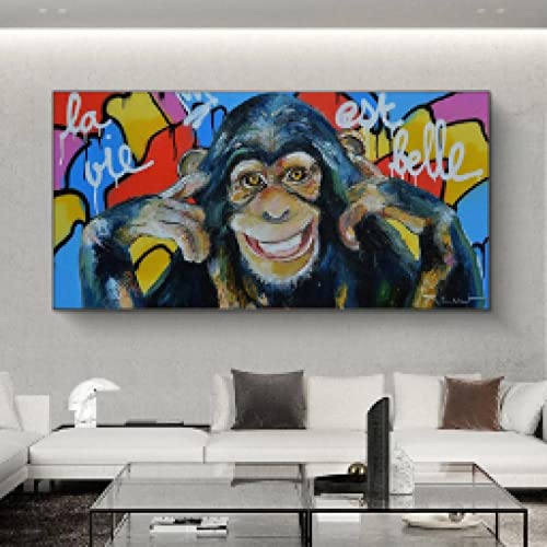 Affiche street art singe coloré grand format pour salon contemporain