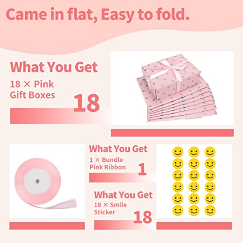 Rempry 12X9X4 Inches Large Gift Box 18 Pack, Pink Polka Dot Gift Box With Lids, Cardboard Gift Boxes For Women Presents, Birthday, Party Favor, Wedding, Christmas, Graduation #TOP5