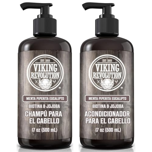 Viking Revolution Set Champú Hombre y Acondicionador 2 x 500 ml - Hidrata y Fortalece - Con Vitamina B5, Biotina y Aceite de Jojoba - Eucalipto y Menta