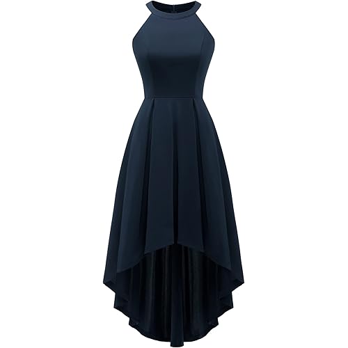 Dressystar Women Halter Summer Cocktail Dresses Sleeveless Hi-Lo Bridesmaid Dress Formal Party Dress for Wedding Guest