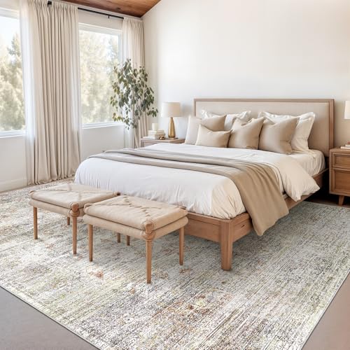 Rugland 5x7 Area Rugs - Stain Resistant Washable Rug, Anti Slip Rugs for Living Room, Vintage Tribal Area Rugs(TPR11-Rust/Grey, 5'x7')