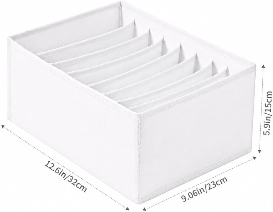 4 Packs T-shirt Drawer Organizers for Clothing, 8 Grids Compartment Storage Box Wardrobe Clothes Organizer, Clothes Organizer for Folded Clothes, T-shirt, Legging-White