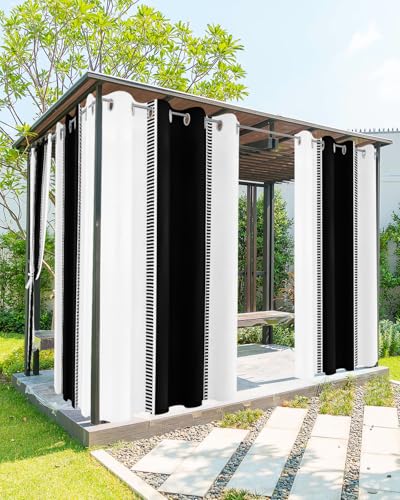 Home L6 Outdoor Curtains for Patio Waterproof Black Stripe Indoor/Outdoor Curtain Tiebacks Farmhouse Privacy Curtain Sun Blocking Grommet Drapes for Pergolas Gazebo Porch Balcony 1 Panel 54x95 Inch