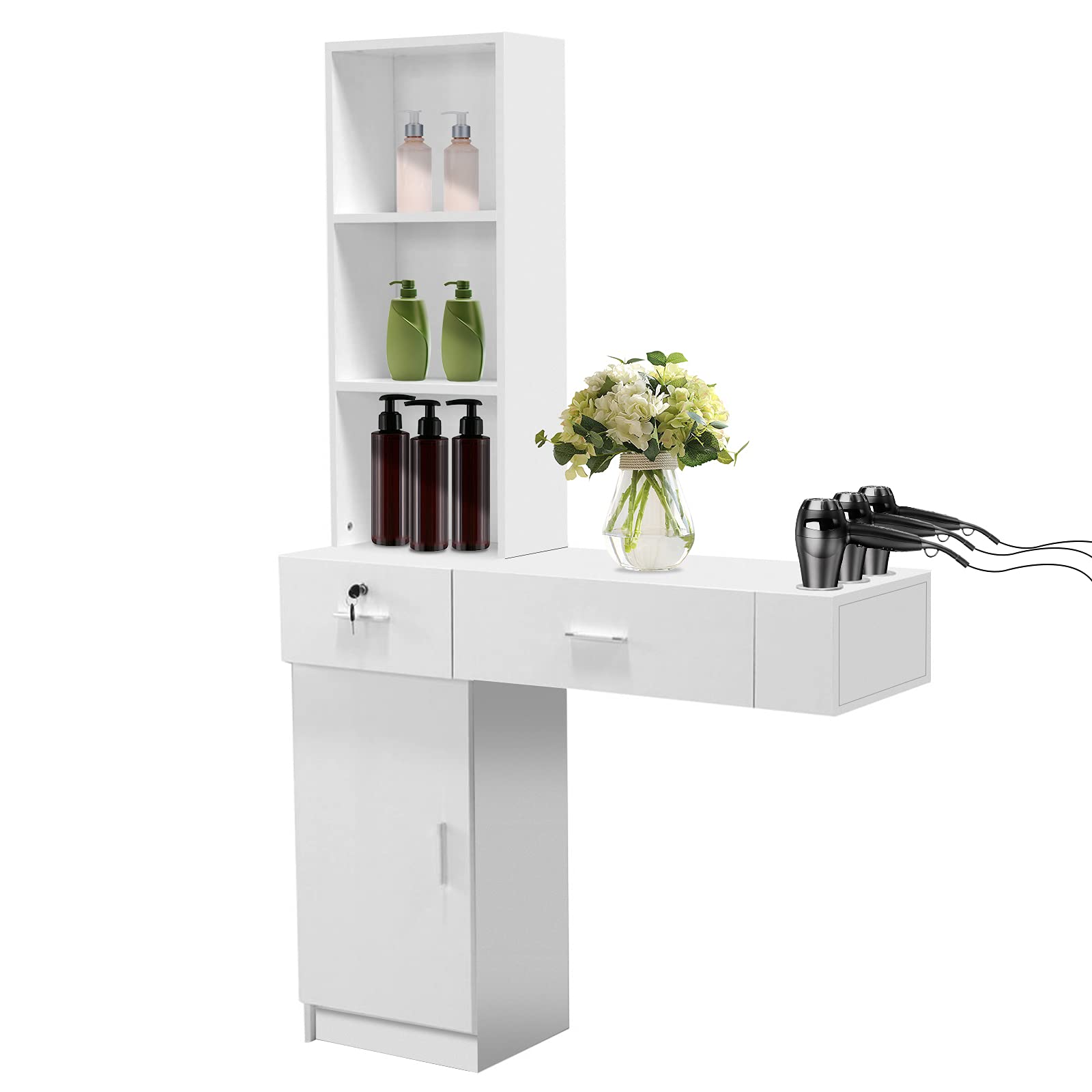 Buy MTFY Classic Wall Hair Styling Barber Station, White Beauty Salon