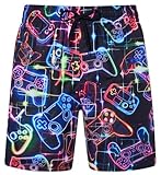 uideazone Mens Gamer Swim Trunks Neon Game Consoles Swimming Trunks Summer Quick Dry Beach Board Shorts Drawstring Swimwear with Mesh Lining XL