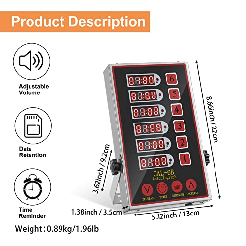 YOOYIST Precision Kitchen Timers for Cooking – 6 Channel Commercial Kitchen Timer Restaurant Kitchen Supplies – Stainless Steel Digital LED Chef Cooking Timer – Reminder Function, Loud Alarm, Black