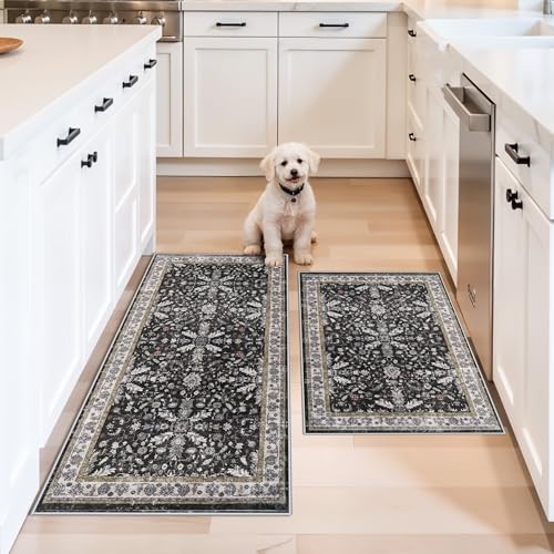 Kitchen Rugs Set of 2 Washable Non Slip – Soft Low Pile
