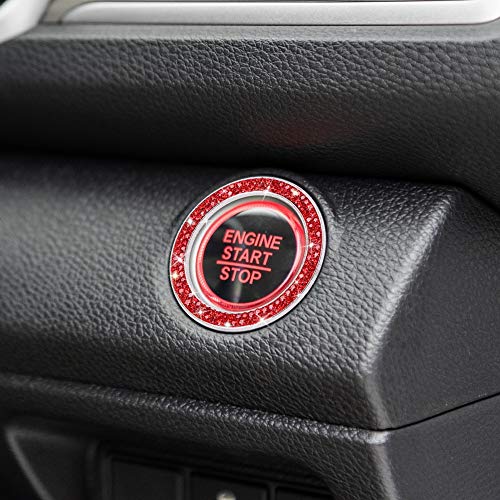 Image of 2Pcs Crystal Rhinestone Ring for Car Decor,Auto Engine Start Stop Decoration Crystal Interior Ring Decal for Vehicle Ignition Button-RED