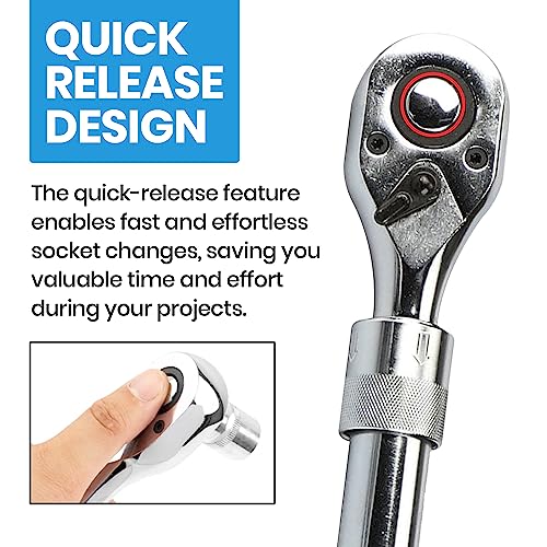 Yotoo 3-Piece Extendable Ratchet Set - 72-Tooth, Quick-Release, Reversible Drive Socket Wrenches - Sizes: 1/4, 3/8, 1/2 Inch #TOP3