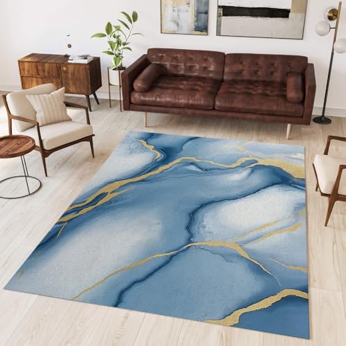 Tapis de salon marbre bleu moderne doux pour pieds fatigués