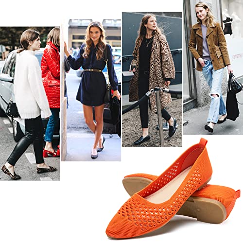 Hash Bubbie Women's Flats Shoes Women Comfortable Dress Shoes Pointed Toe Flats Ballet Flats Mesh Knit Flat Dressy Slip On Business Casual Shoes（Orange.us5） #TOP2