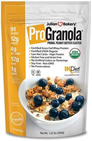 Julian Bakery® ProGranola® Cereal | USDA Organic | GF | Peanut Butter Cluster | 12g Grass-Fed Whey Protein | 4 Net Carbs | GF | Grain-Free | 14 Servings