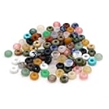 LHJ 30 Pcs Natural Stone Bead Ring Mixed Stone Agate Crystal Turquoise Stone charms for Jewelry Making Necklace Bracelet Earrings