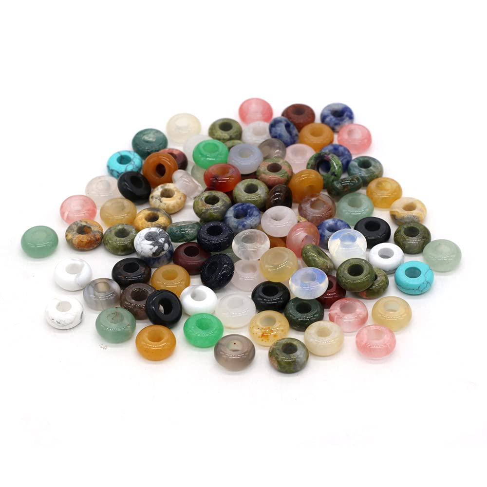 LHJ30 Pcs Natural Stone Bead Ring Mixed Stone Agate Crystal Turquoise Stone charms for Jewelry Making Necklace Bracelet Earrings