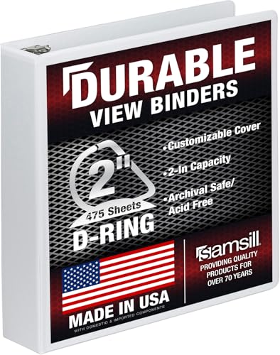 Image of Samsill Durable 2 inch 3 Ring Binder, D Ring Binder, 100% Recycled Chipboard, White