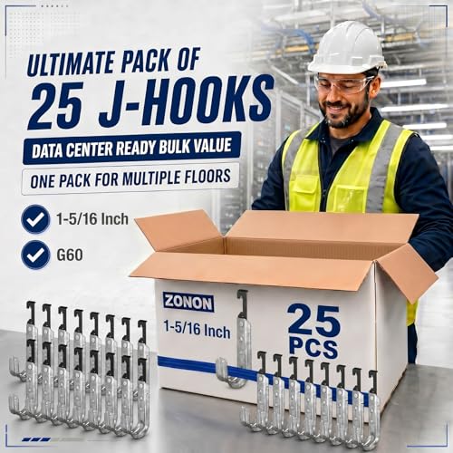 Image of Zonon 25 Pcs J Hooks for Hanging Metal J Hook Hangers Cable Support with Bat Wing Heavy Duty G60 Galvanized Steel Cable Hooks for Attaching Ceiling Wire Threaded Rod (1-5 /16 Inch)