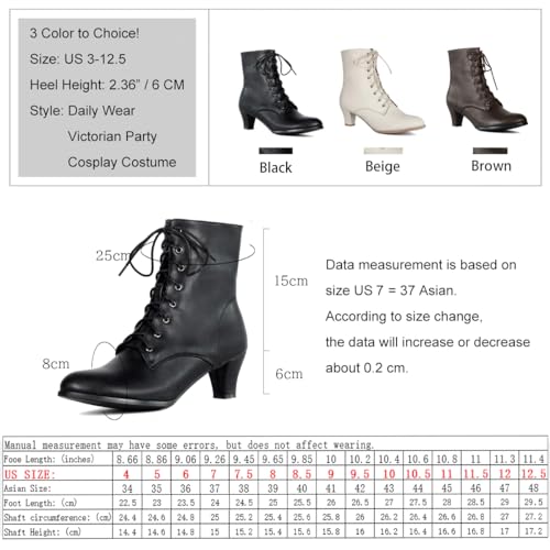 Cozivwaiy Women Vintage Victorian Boots 70s Lace up Ankle Boots Mid Heel Witch Granny Booties Costume Shoes Cone Heel Zipper Almond Toe4