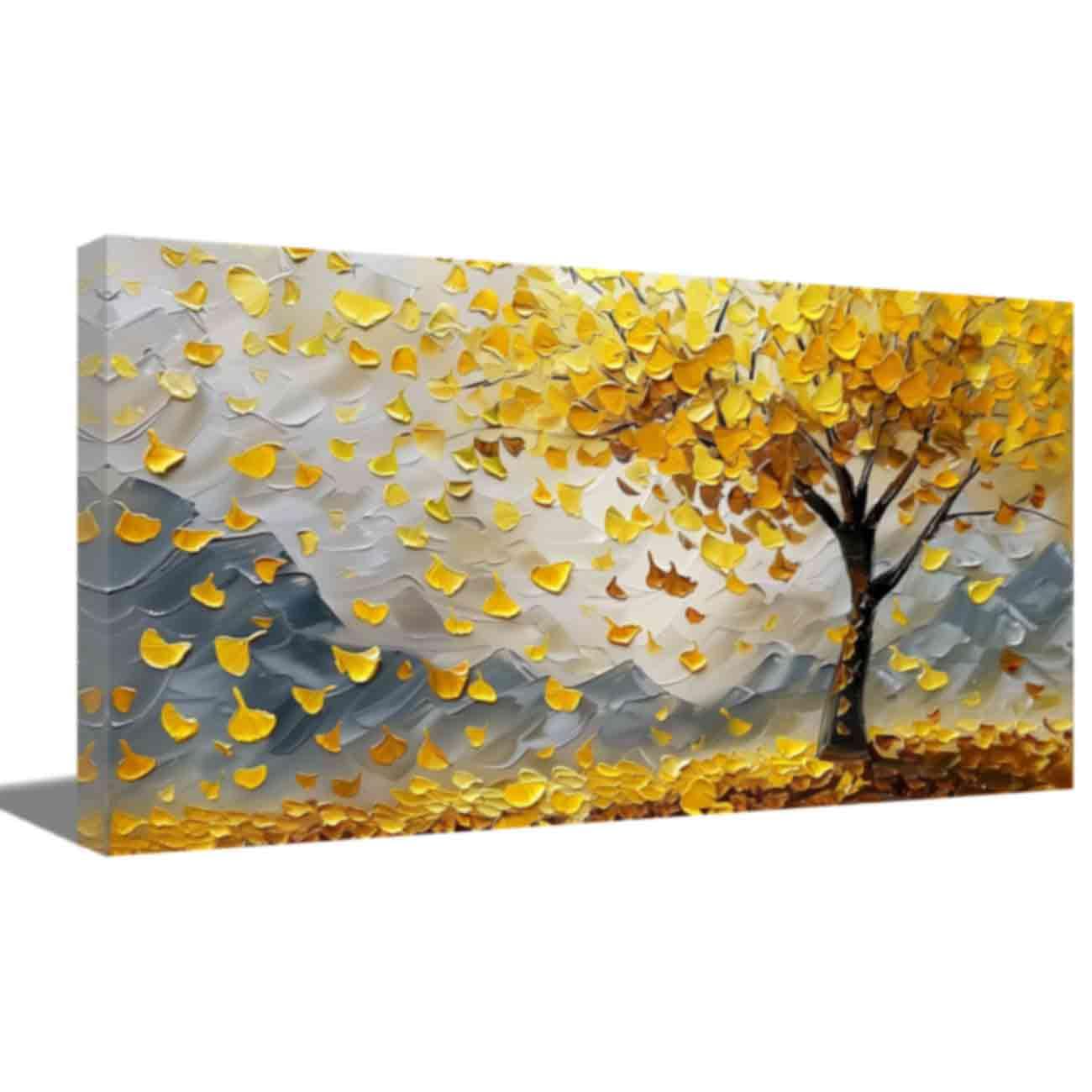 ZQQART Abstract Gold Tree Wall Art Large Tree Painting for Living Room Wall Decor Yellow Leaf Landscape Canvas Prints Home Wall Decor (B,45x90cm)