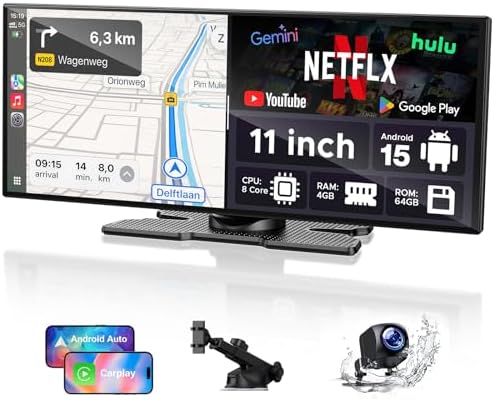 LAMTTO 11'' CarPlay Display with Google-play Download APPs & Gemini AI, 8-Core Lag-Free, Wireless Car Play Android Auto,Car Audio Receivers with 60FPS 1920x720 Screen/OTA/1080P Backup Camera/Airplay