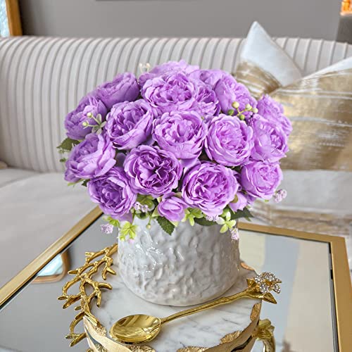 Artificial Peonies Silk Flowers, Purple Faux Peony Bouquet 4 Bundles Florals Arrangements Decor For Farmhouse Home Boho Wedding Table Centerpiece, Fake Plastic Flowers Bulk For Vase Decoration Purple #TOP1