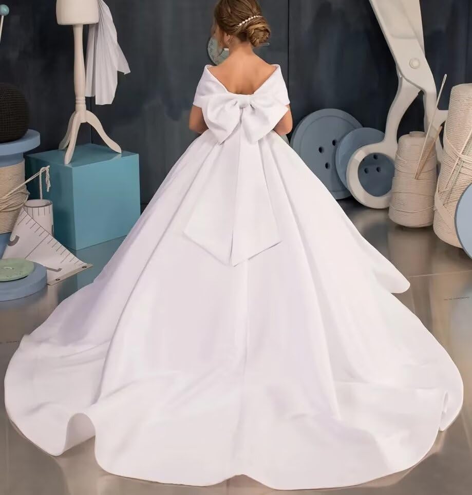 Flower Girl Dresses for Wedding Off Shoulder Elegant Satin Princess Pageant Dress with Bow-Knot First Communion Dresses3