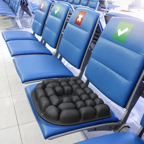 Inflatable Travel Seat Cushion for Airplane - Portable Air Cushion for Long Flights, Tailbone Pain Relief - Ergonomic Support for, Office Chair, Car, Wheelchair, Stadium