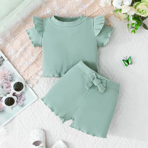 ChuYuKu Toddler Girl Clothes Flutter Sleeve Bloomers Set | Baby Girls Summer Spring Outfits, Home Playwear Casual Bloomers Set — view 2