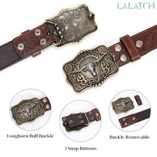 Cowboy Cowgirl Belt Western Belts for Men Women Floral Engraved Longhorn Bull Buckle Belt for Jeans4