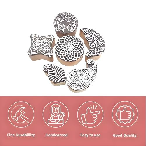 Image of RENIQ Wooden Printing Block for Fabric & DIY Craft | Handcrafted Indian Design Stamp for Textile, Pottery, Mehndi & Home Decor (Multicolor17)