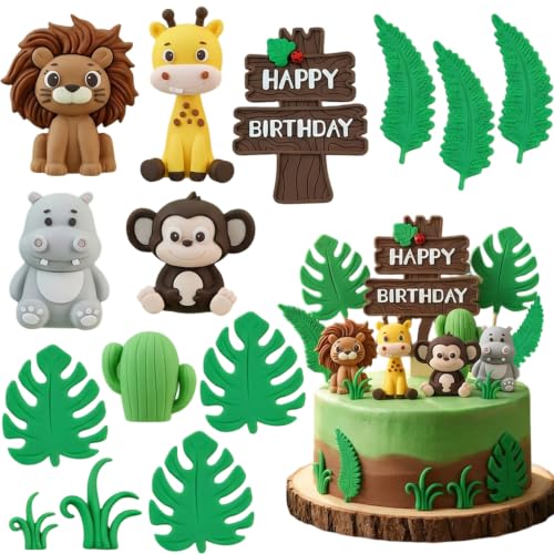 14 adornos para tartas de animales salvajes de la selva del zoológico