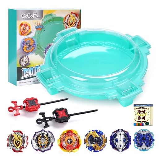 COCOFOX Battling Top Burst Toy Set Game Complete Battle Game Set with Stadium, 6 Battling Tops and 2 Launchers, Toys for 6 Year Old Boys & Girls & Up (Amazon Exclusive) Green