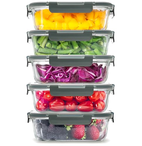 Zulay Kitchen 5 Pack Glass Meal Prep Containers with Lids - Airti...