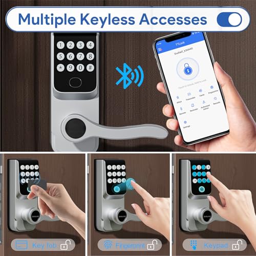 Keyless Entry Door Lock with Handle, 5-in-1 Smart Door Lock with Keypads, Digital Smart Locks for Front Door, Fingerprint Door Locks Support WiFi & APP Control, Biometric Door Lock for Home, Office - Image 3