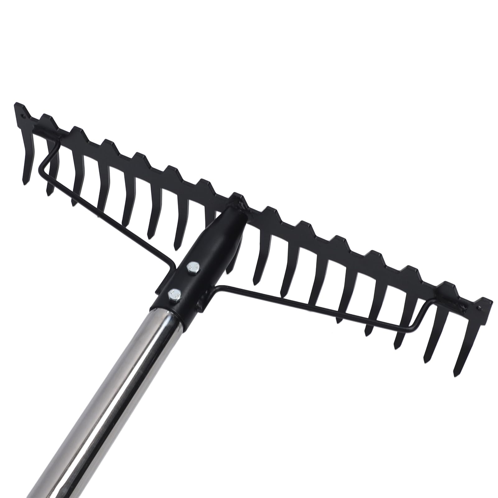 Ejoyous Rastrillo de Jardín, Rastrillo con Cabeza de Metal de Hierro y Acero Inoxidable con 17 Púas, Desmontable Ajustable, 17 Pulgadas de Ancho para Aflojar el Suelo, Recolección de Hojas, Uso en