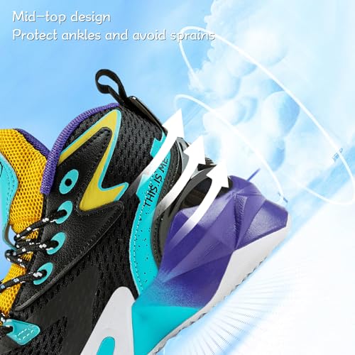 Image of VITUOFLY Kids Basketball Shoes Boys Sneakers Girls Mid-top Sports Shoes | Ankle protection, Non-slip TPR outsole, Cushioned shock-absorbing EVA midsole, Indoor outdoor sports for little & big kids