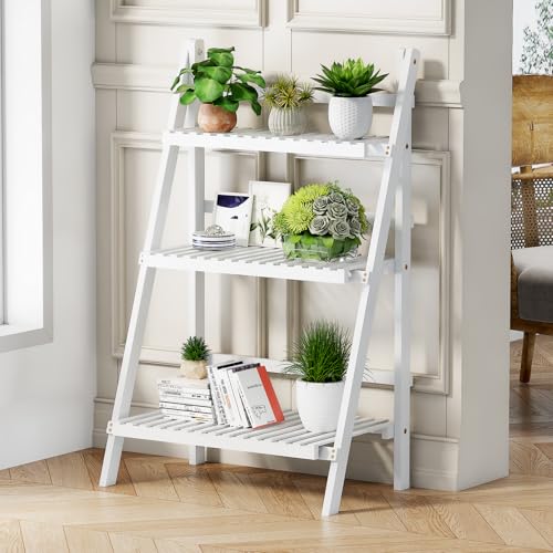 oakvivo Bamboo Bookshelf 3-Tier Ladder Shelf, 39.4&rdquo; Freestanding Open Bookcase Book Shelf Bathroom...