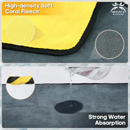Image of AM Safe-X Microfiber Cloth for Car 600 GSM 40x40 cms 1 Pcs Yellow & Grey Twisted Loop Super Absorbent Towel, Edgeless Design with Plush Pile & Lint Free Cloth for Drying & Detailing