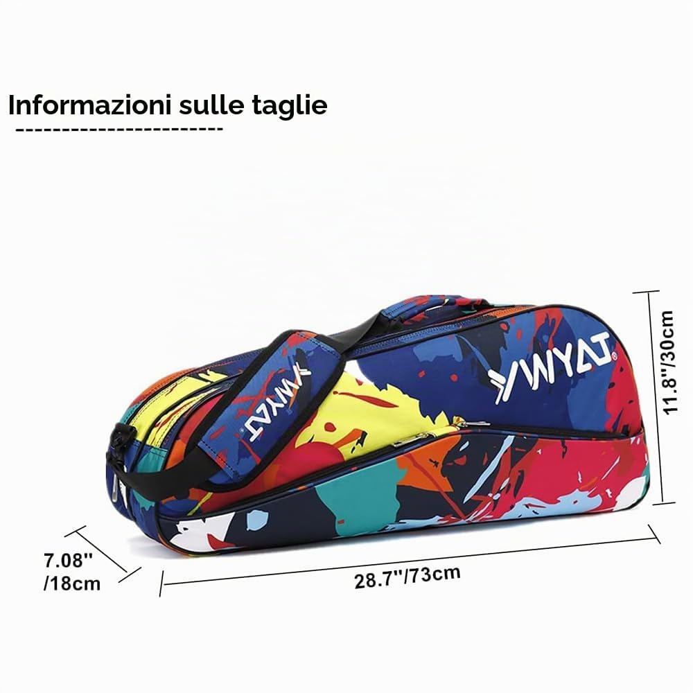 Borsa Tennis 2-3 Racchette per Uomo Donna Grande, Borsone Tennis Badminton con Scomparto Scarpe, Custodia Porta Racchetta Badminton con Tracolla Regolabile, Borsa Palestra Sportiva