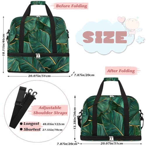 Travel Duffel Bags Palm Leaves Tropical Foldable Weekender Bags for Women with Shoes Compartment Waterproof & Tear Resistant Carry on Overnight Luggage Duffel Bag Shoulder Sports Tote Bag,B-2902