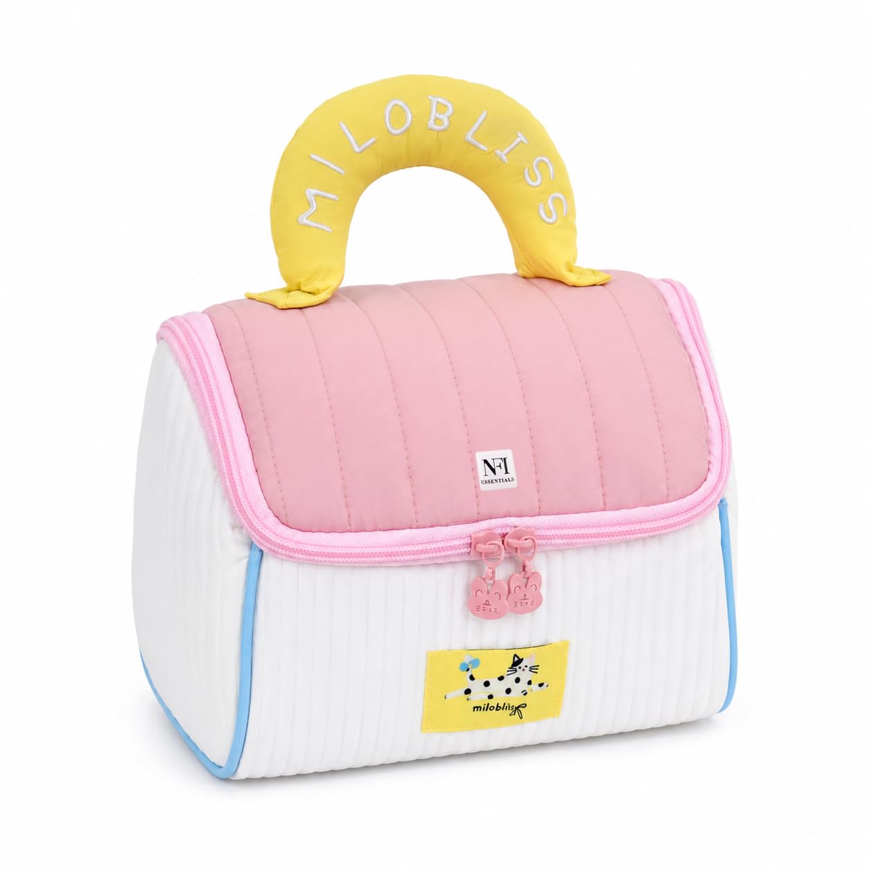 nfi essentials makeup pouch for women, portable cosmetic organizer with handle, brush holder & dual zipper, spacious vanity bag for travel & home, make up bag for girls