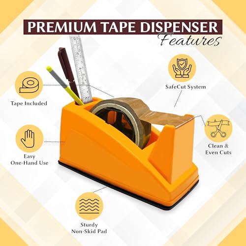 Image of YAJNAS Tape Dispenser for Packing, Heavy Weight and Anti-Skid 2 inch Cello Tape Dispenser for Home, Office, School Use (Random Color)