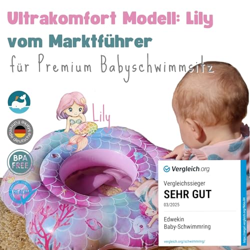 EDWEKIN® Premium Baby Schwimmring Meerjungfrau – Schwimmsitz für Babys & Kleinkinder, Badering für Babyschwimmen, Floatring, aufblasbarer Kinder-Schwimmreifen, Baby Float ab 6 Monate bis 3 Jahre