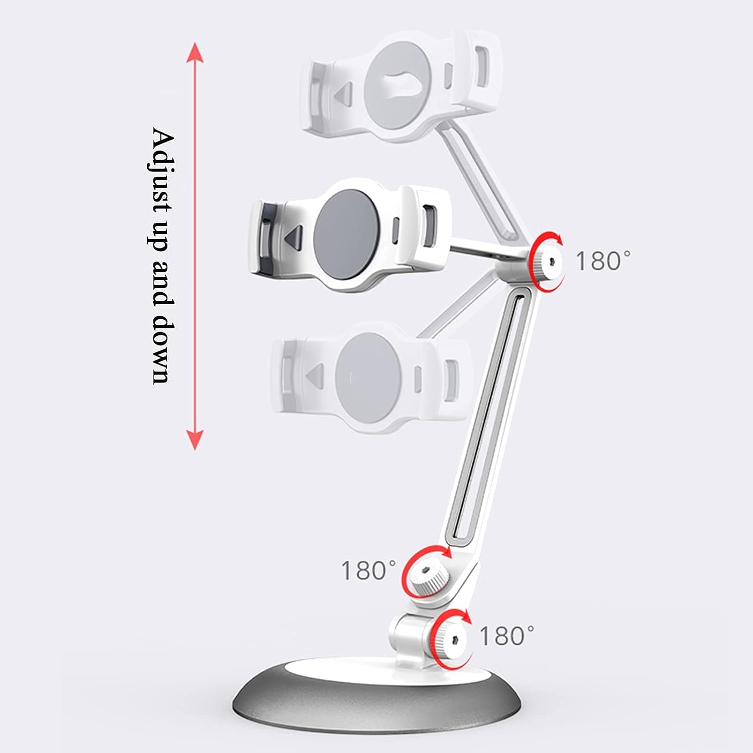 Stylish Aluminum Tablet Stand Cell Phone Stand with 2-Stage Arm 360° Swivel Desk Multi-Angle Mount Holder fits 4.7-13" Tablets Smartphones White (Color : Black) image 3