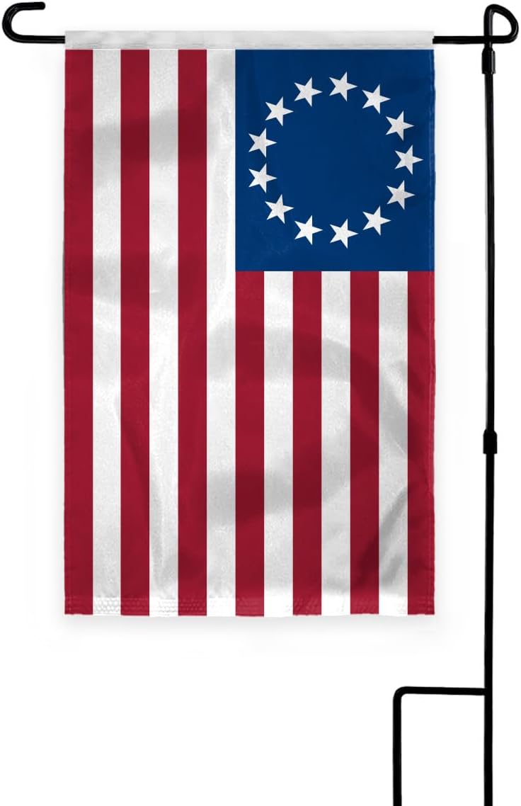 AGAS Betsy Ross 13 Star Double Sided Car Vehicle 10.5 x 15 inch Flag; Double Sided Print on Polyester; Double Stitched 19 Inch White Plastic Unbreakable Stiff Pole
