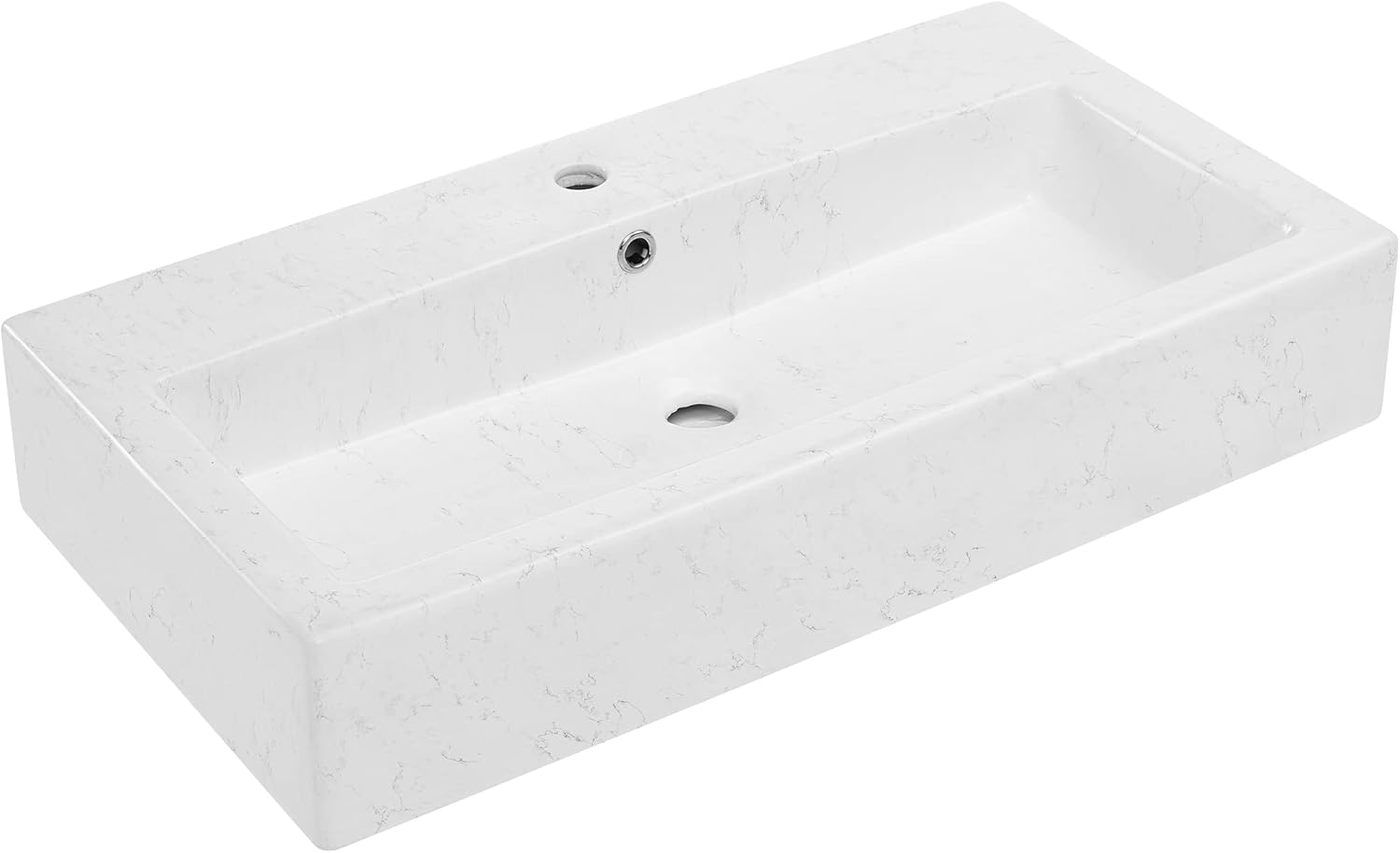 Voltaire Wide Rectangle Vessel Sink in Static Marble