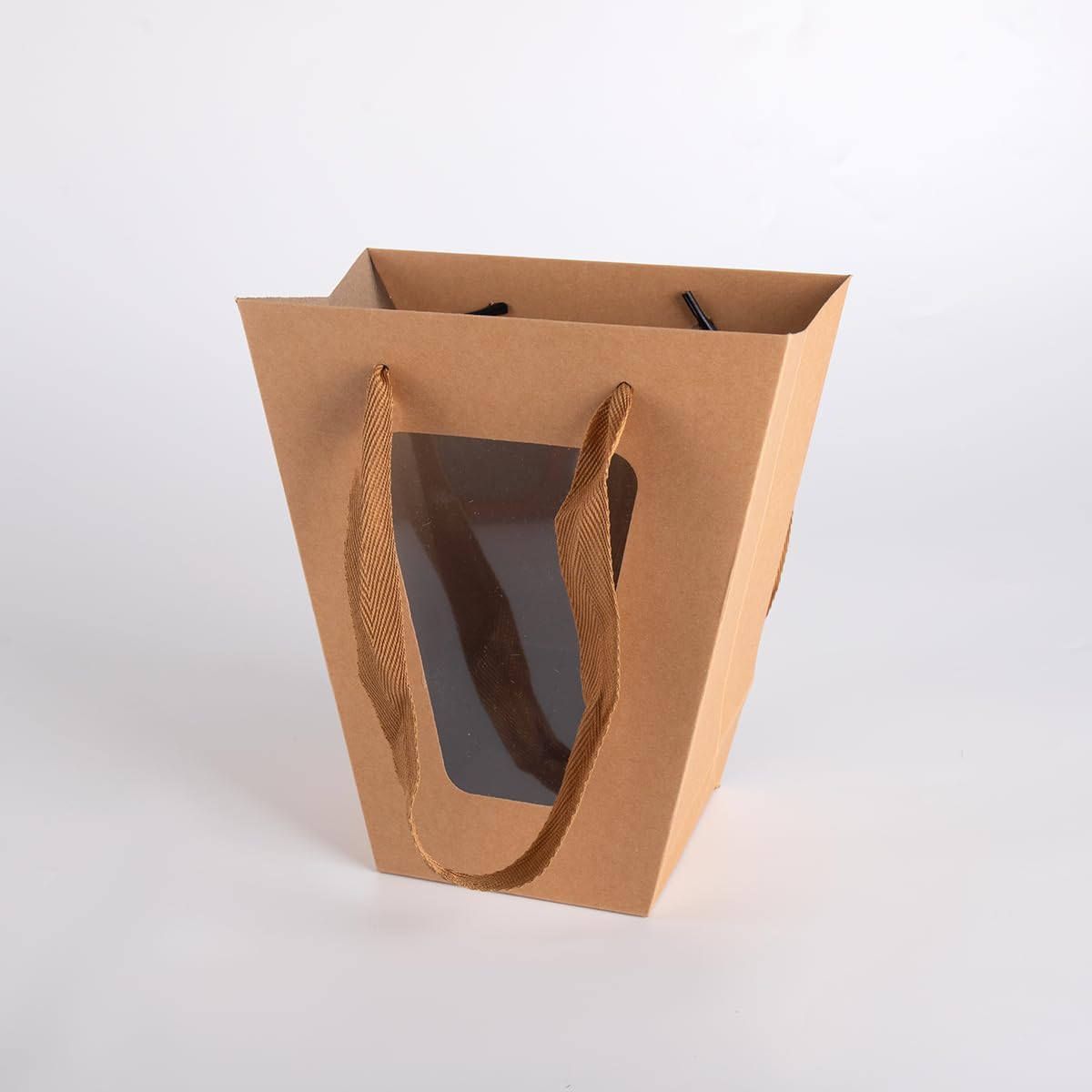 20Packs Brown Flower Gift Bag with Clear Window, Bouquet Bags with Handle, Party Favor Bags for Mother's Day Wedding Party Birthday