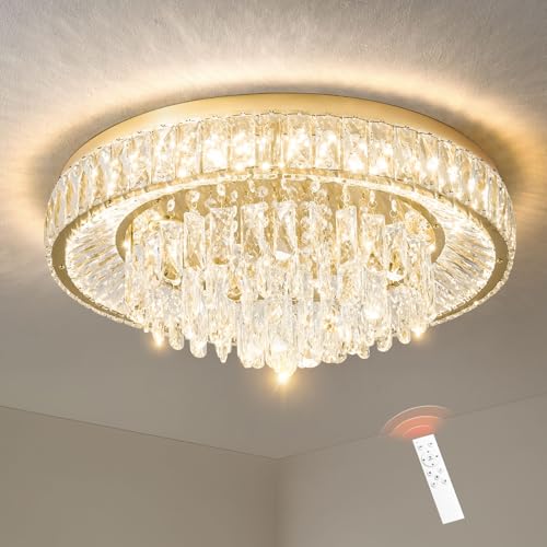 Modern Dimmable Led Crystal Chandelier: Flush Mount Crystals Ceiling Light
