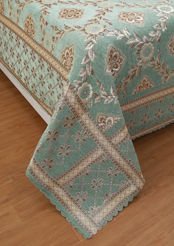 Image of Luxury Velvet Diwan Bedsheet with 5 Cushion Covers and 2 Bolster Covers - Designer Sofa DiwanCover Set for Living Room (Pista)