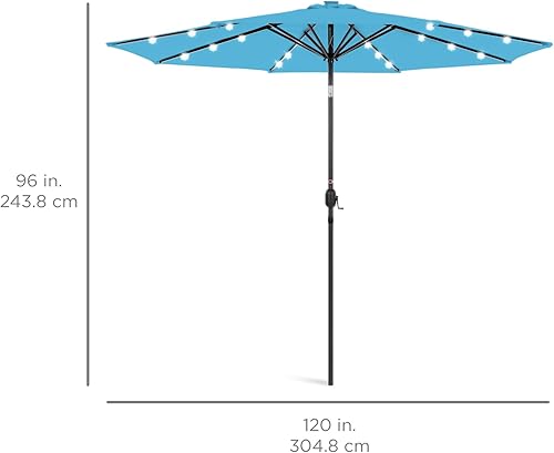 Vista 291 de Best Choice Products - Sombrilla solar de 7.5 pies para exteriores, patio, mesa, mercado, terraza, piscina con inclinación, manivela, luces LED