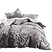 Wake In Cloud - Floral Comforter Set, 100% Cotton Fabric with Soft Microfiber Fill Bedding, White Rose Flowers Pattern Printed on Dark Gray Grey (3pcs, Queen Size)